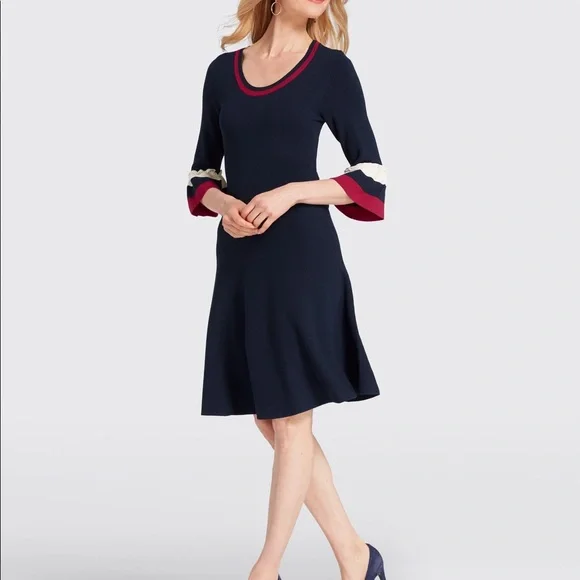 Draper James / Bell Sleeve Navy Stripe sweater Dress - Picture 4 of 7